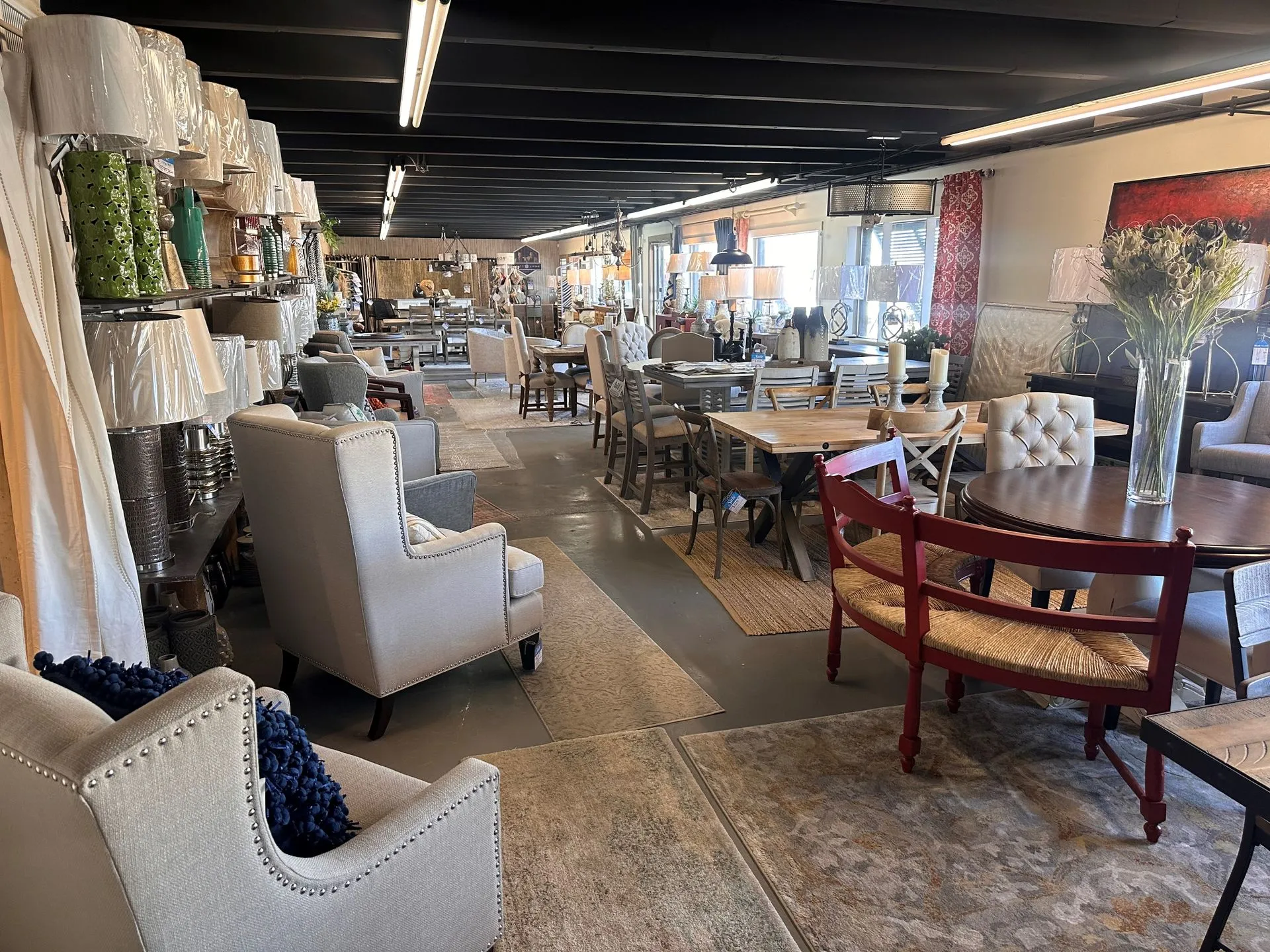 Window-treatment and furniture displays in the BlueHouse showroom