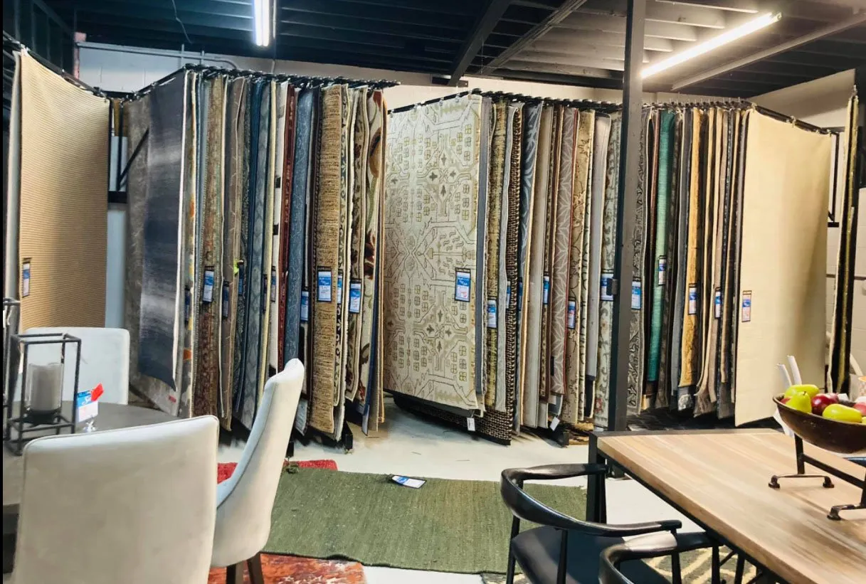 Area rug colors and textures in the showroom